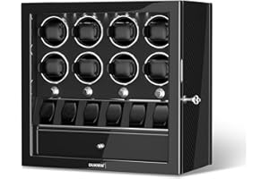 DUKWIN Watch Winder for 4/6/8 Automatic Watches, Lockable Winders with Watch Holders and Jewelry Storage, Super Quiet Motor with High-Gloss Finish, Built-in Illumination