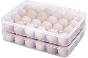 Sooyee 2 Pack Covered Egg Holders for Refrigerator,Clear 2X24 Deviled Egg Tray Storage Box Dispenser,Stackable Plastic Egg Cartons,Egg Holder Countertop(48 Eggs)