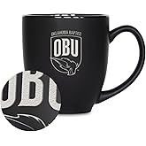 Rico Industries NCAA Oklahoma Baptist Bison 15oz Laser Engraved Matte Black Ceramic Bistro Mug - for Hot or Cold Drinks