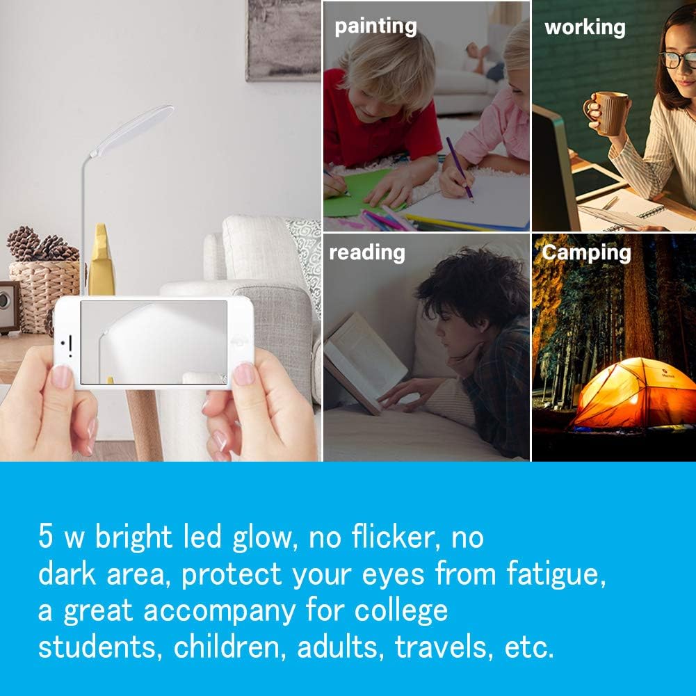 DEEPLITE LED Desk Lamp with Flexible Gooseneck 3 Level Brightness, Battery Operated Table Lamp 5W Touch Control, Compact Portable lamp for Dorm Study Office Bedroom, Eye-Caring and Energy Saving: Home Improvement