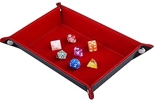 SIQUK Double Sided Dice Tray Folding Rectangle PU Leather and Burgundy Velvet Dice Holder