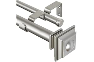 KAMANINA 1 Inch Double Curtain Rods 66 to 120 (5.5-10 Feet), Telescoping Splicing Dark Silver Curtain Rod for Windows 54 to 115 Inches, Heavy Duty Curtain Rods with Square Finials