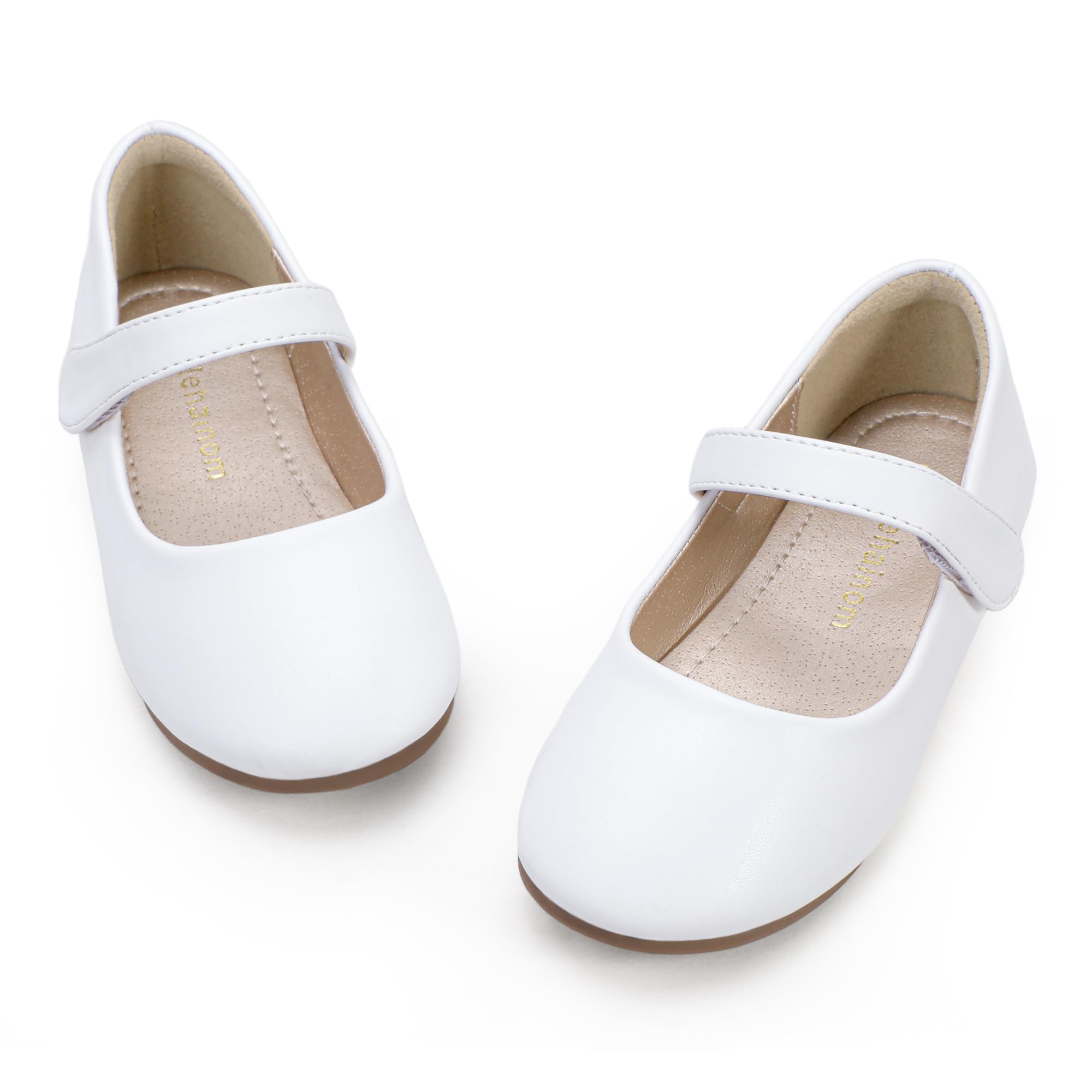 Photo 1 of Hehainom Toddler Girls Flats Mary Jane Flower Girl Dress Shoes School Wedding Party Shoes(White Pu 6 M US Toddler)