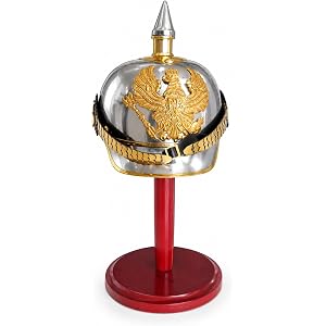 German Prussian Cuirassier Pickelhaube Helmet – Replica Imperial Steel & Brass Spiked Helmet with Wooden Display Stand – Hist