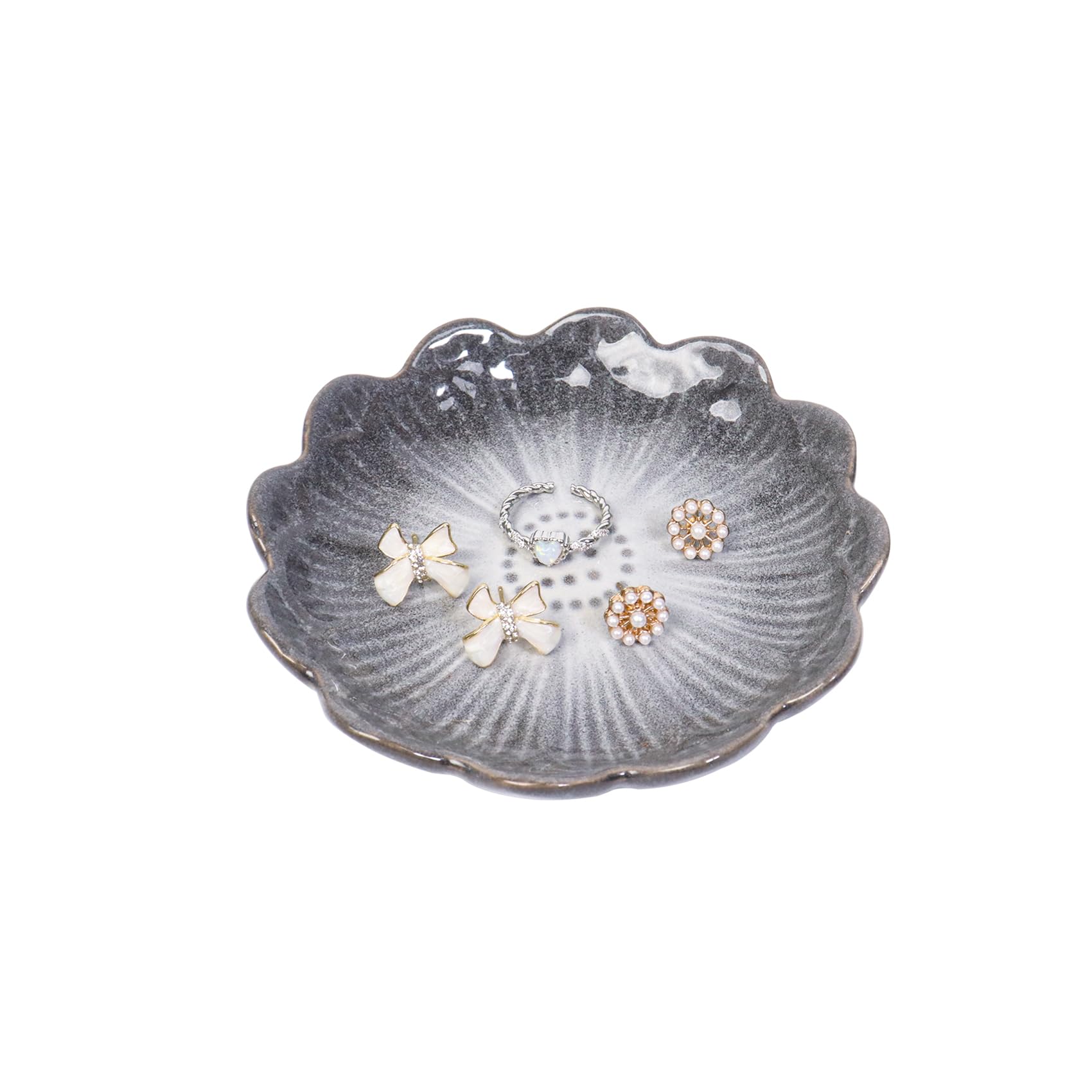 Trinket Dish, Ceramic Jewellery Dish Trinket Tray for Rings Earrings Necklace Gift for Women Her(Grey)