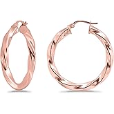 Hoops & Loops 925 Sterling Silver 3.5mm Twist Design Round Click-Top Hoop Earrings for Women Teen Girls, 25mm, 30mm, 35mm | Silver, Yellow Gold & Rose Gold
