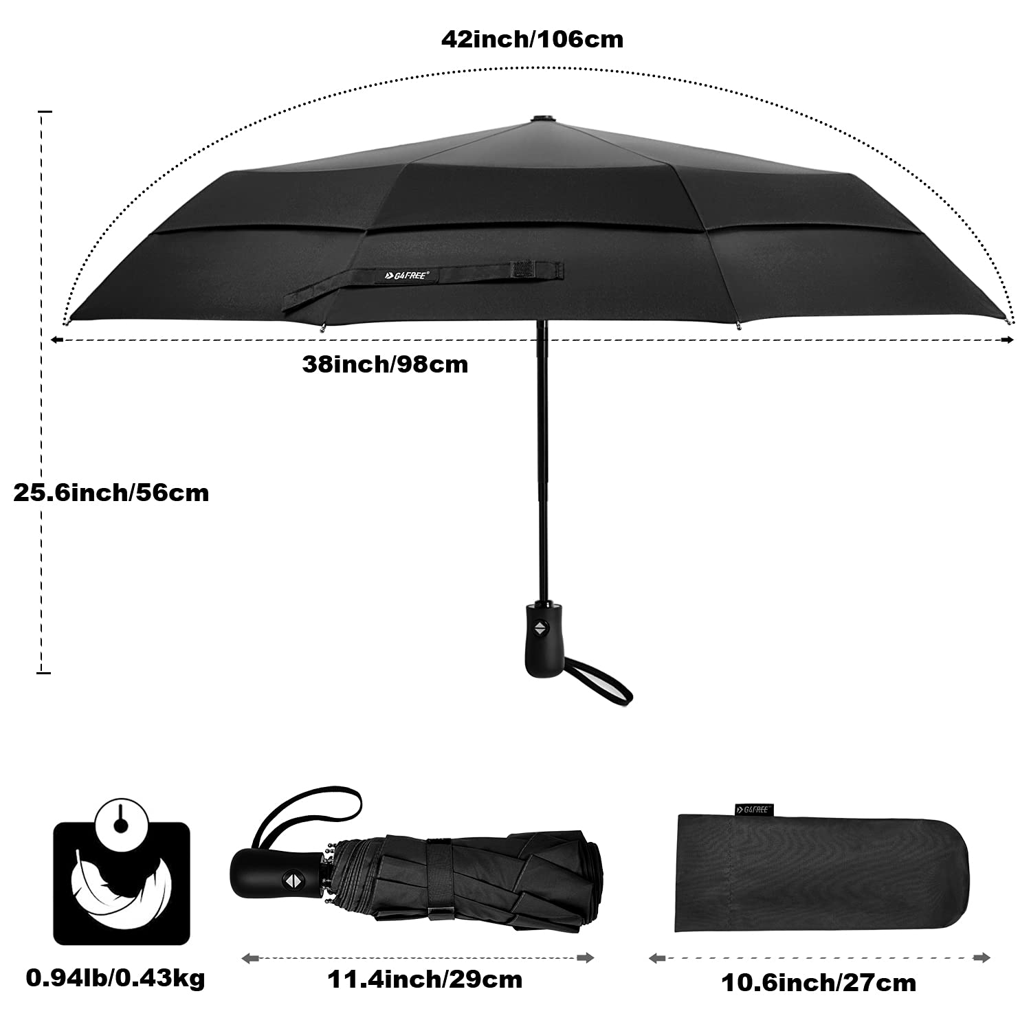 G4Free 42 Inch Clear Travel Umbrella Windproof, Automatic Open and Close Transparent Foldable Compact Umbrella for Rain, Wedding and Large Rain Use, Clear Canopy for Women Men