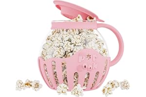 Glass Microwave Popcorn Jar, Easy To Clean Glass Microwave Popcorn Popper Wide Mouth with Handle for Cinema Game Party (Pink)