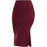 ZXIHZF Women's Knee Length Knit Pencil Skirt Stretchy Side Slit Bodycon Midi Skirt