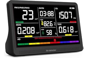 YNAK 16 in 1 Air Quality Monitor Indoor 7" Display 9 AQI+7 AQI Alerts Air Quality Meter for CO2, TVOC, PM2.5, PM1.0, PM10, HCHO, Temperature, Humidity, AQI & Time, Air Detector Air Quality Tester for Home