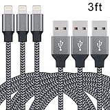 Cordify 3Pack 3FT Lightning Cable 8 Pin Nylon Braided Sync and Charging USB Cable Cord Compatible with iPhone 7/7 Plus/6s/6s Plus/6/6 Plus/5s/5c/5/SE, iPad/ iPod & more (Black)