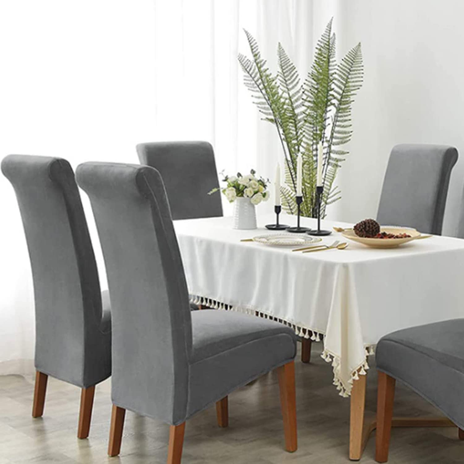 Soft Spandex High Back Chair Covers, Set of 4 Pack, Washable Dining Room Large Chair Protector, Removable Dining Chair Slipcover, Seat Cover For Home Kitchen Hotel Banquet Wedding Decor (Gray)