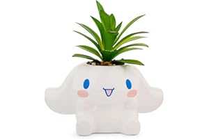 Toynk Sanrio Cinnamoroll 3-Inch Sculpted Ceramic Mini Planter with Artificial Succulent | Cute Flower Pot, Faux Indoor Plants