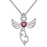 JiaYangJY Little Guardian Angel Necklace 925 Sterling Silver with Heart Birthstone Angel Wing Pendant Unique Gifts for Her