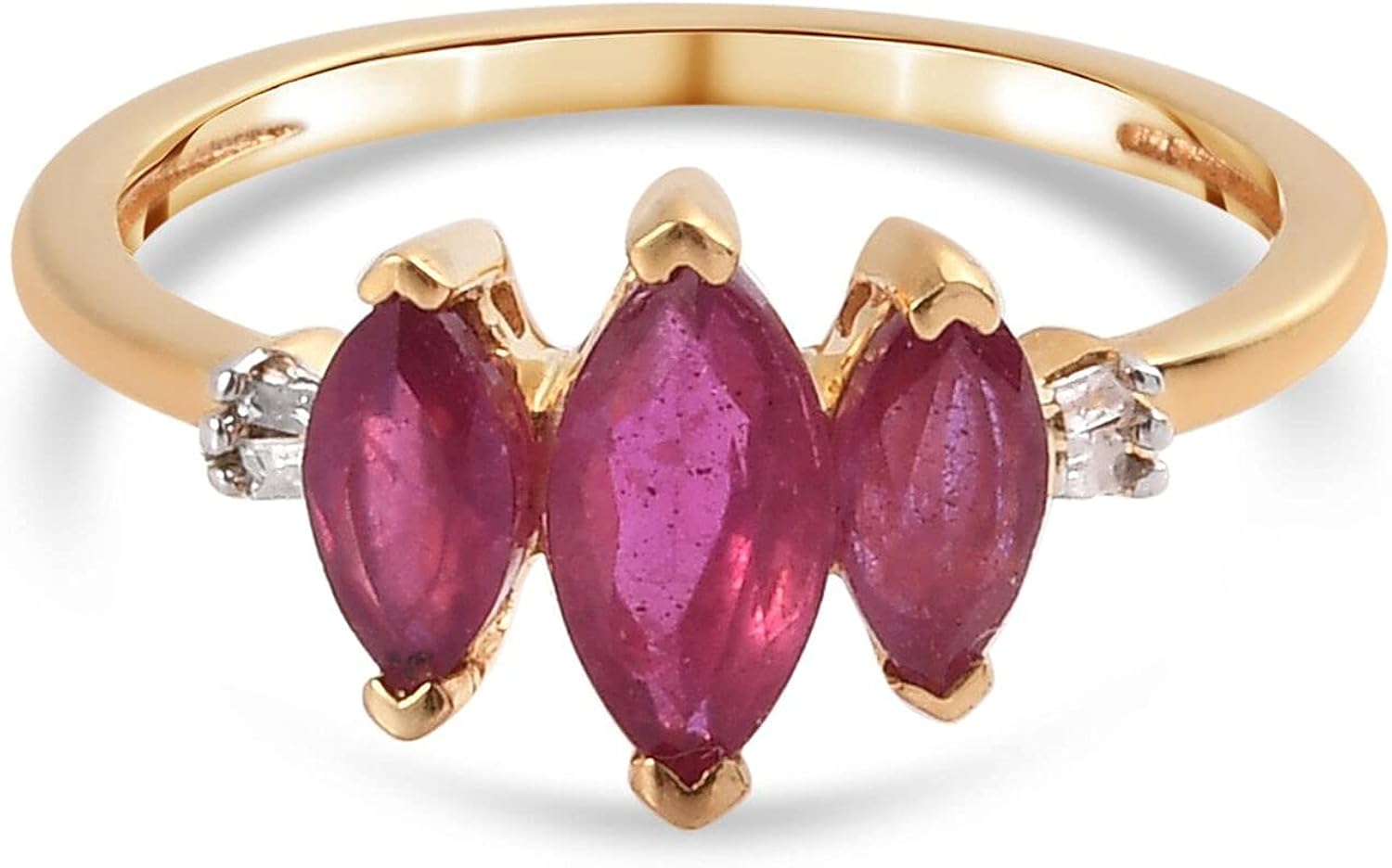 TJC Ruby and White Diamond Three Stone Ring for Women in 14ct Gold