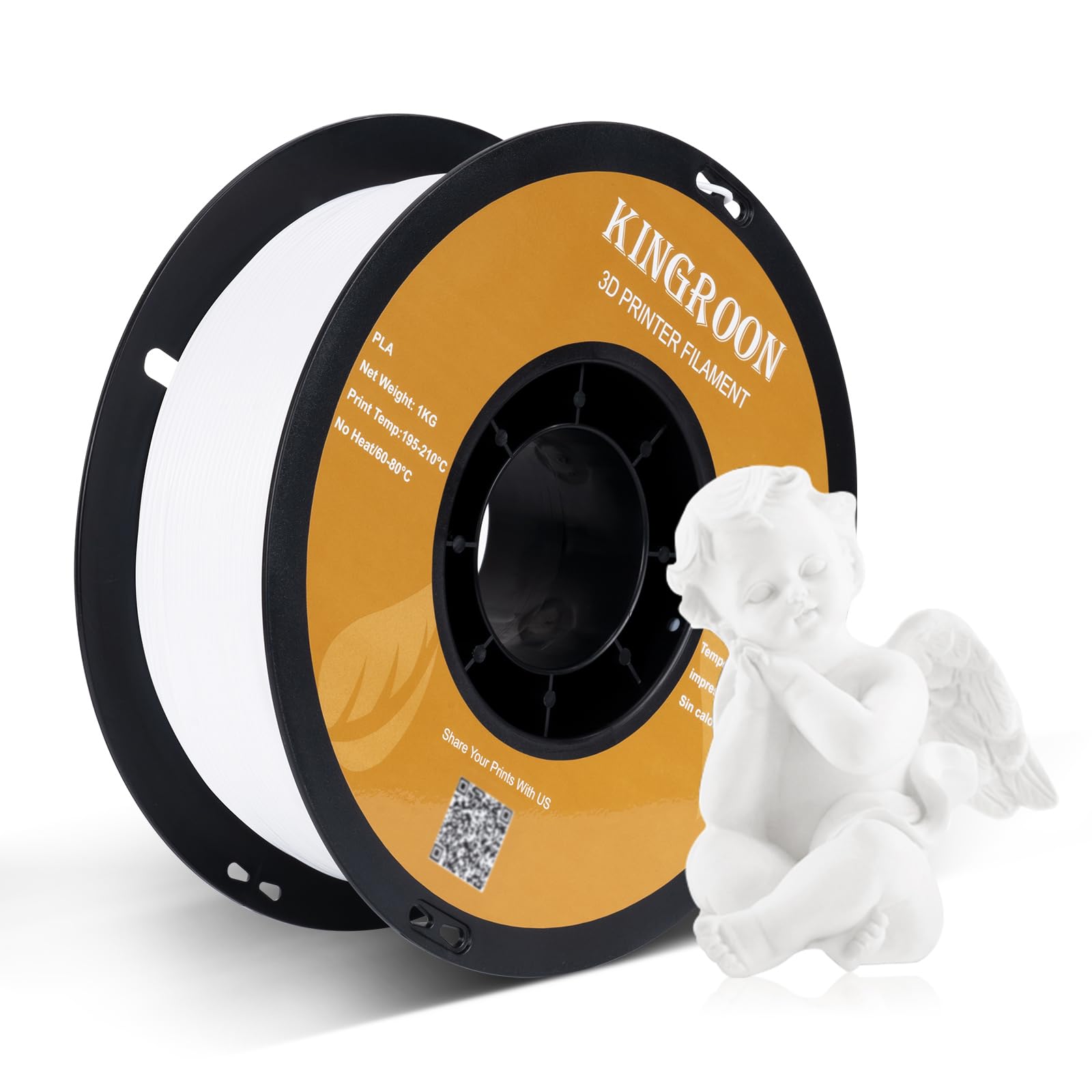 Photo 1 of Kingroon PLA 3D Printer Filament, Dimensional Accuracy +/- 0.02 mm, 1 kg Spool(2.2lbs), 1.75 mm,White