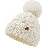 FUOITA Toddler Winter Hat Toddler Pom Pom Beanie Kids Warm Lined Knit Hat Baby Winter Hats for Girls Boys 3M-8T