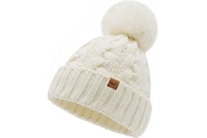 FUOITA Toddler Winter Hat Toddler Pom Pom Beanie Kids Warm Lined Knit Hat Baby Winter Hats for Girls Boys 3M-8T
