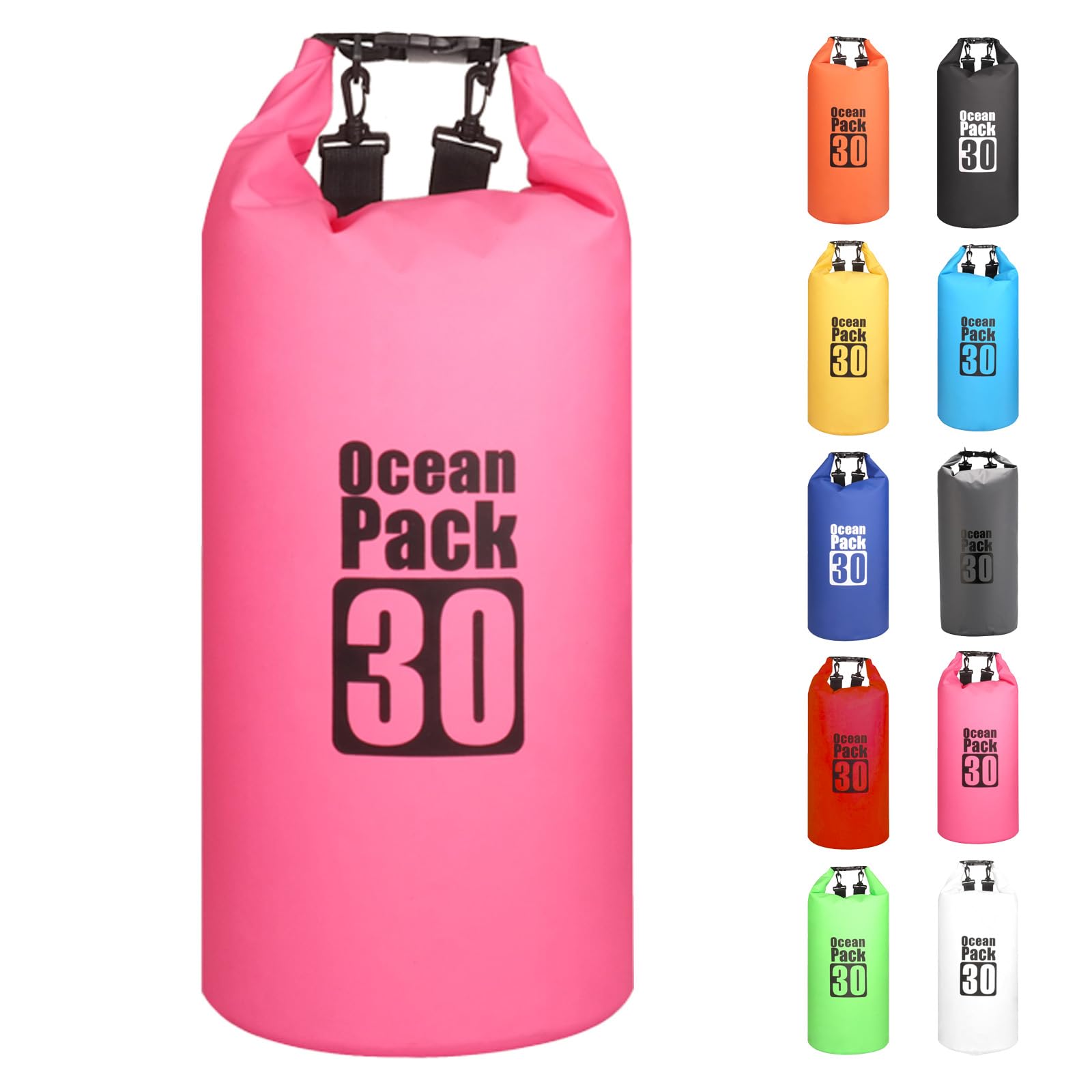 MORAINJAY 30L Rose Red Dry Bag,Waterproof Bag with Double Adjustable Shoulder Strap,Large Capacity Dry Sack 2L 5L 10L 15L 20L 30L for Outdoor Camping,Rafting,Swimming,Boating,Surfing