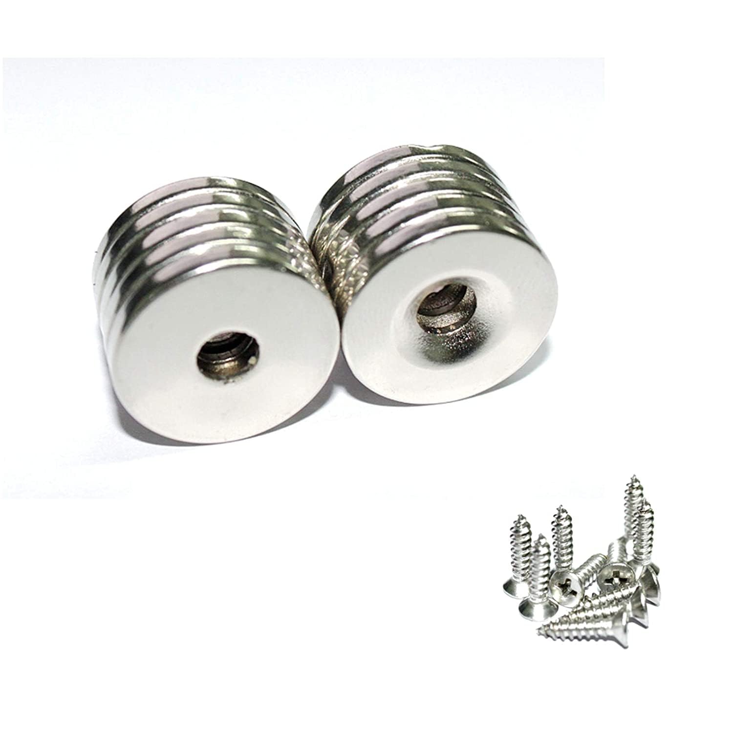 Neodymium Disc Countersunk Hole Magnet,JUNAN 10Pack 20mmx3mm hole 5 mm Strong Permanent Rare Earth Magnets with 10 Screws