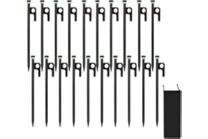 HOLANHING 20Pcs Tent Stakes, 8in Heavy Duty Tent Stakes with Storage Pouch, Dia 0.35" Forged Steel Stakes for Tent Used on Rocks, Snowfield(20Pcs 8in Stakes)