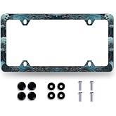 Ocean Wave License Plate Frame Stainless Steel Accessory | Stainless Steel With Screw Fits US Standard Auto Part 12.3x6.3Inch For Men Women Car Plate Frame Decoration Easy Installation