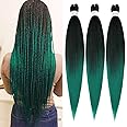 Green Pre stretched Braiding Hair 26 Inch Braiding Hair Extensions Hot Water Setting Synthetic Hair Pre Stretched Crochet Braids Hair(26 Inch,3 Packs,1B/Green#