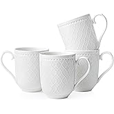 Kanwone Coffee Mugs 16oz, Ceramic Mugs Set, Porcelain Cups with Handle for Latte, Hot Tea, Cappuccino, Mocha, Cocoa, Housewarming Wedding Gift, Microwave and Dishwasher Safe, Set of 4, White