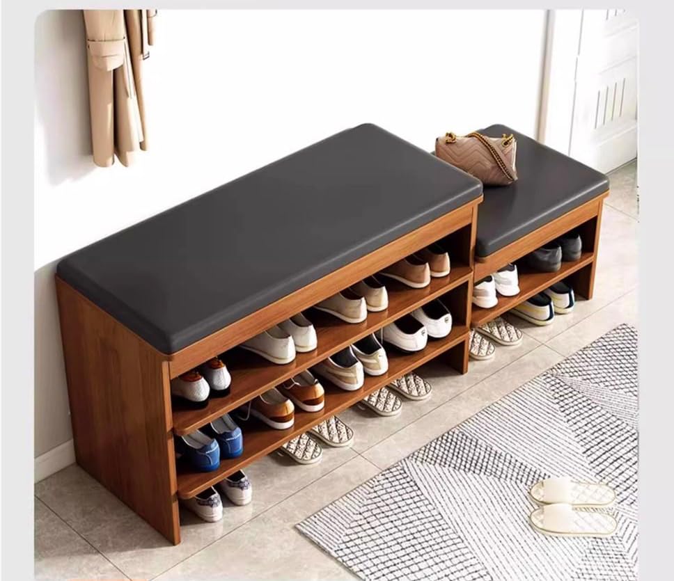 RWDSDWT Banca Zapatera de 3 Niveles, Zapatero Madera con Cojín Blando, 120 * 32 * 52cm, Zapatera Entrada Casa para Entrada, Sala de Estar, Marrón Oscuro