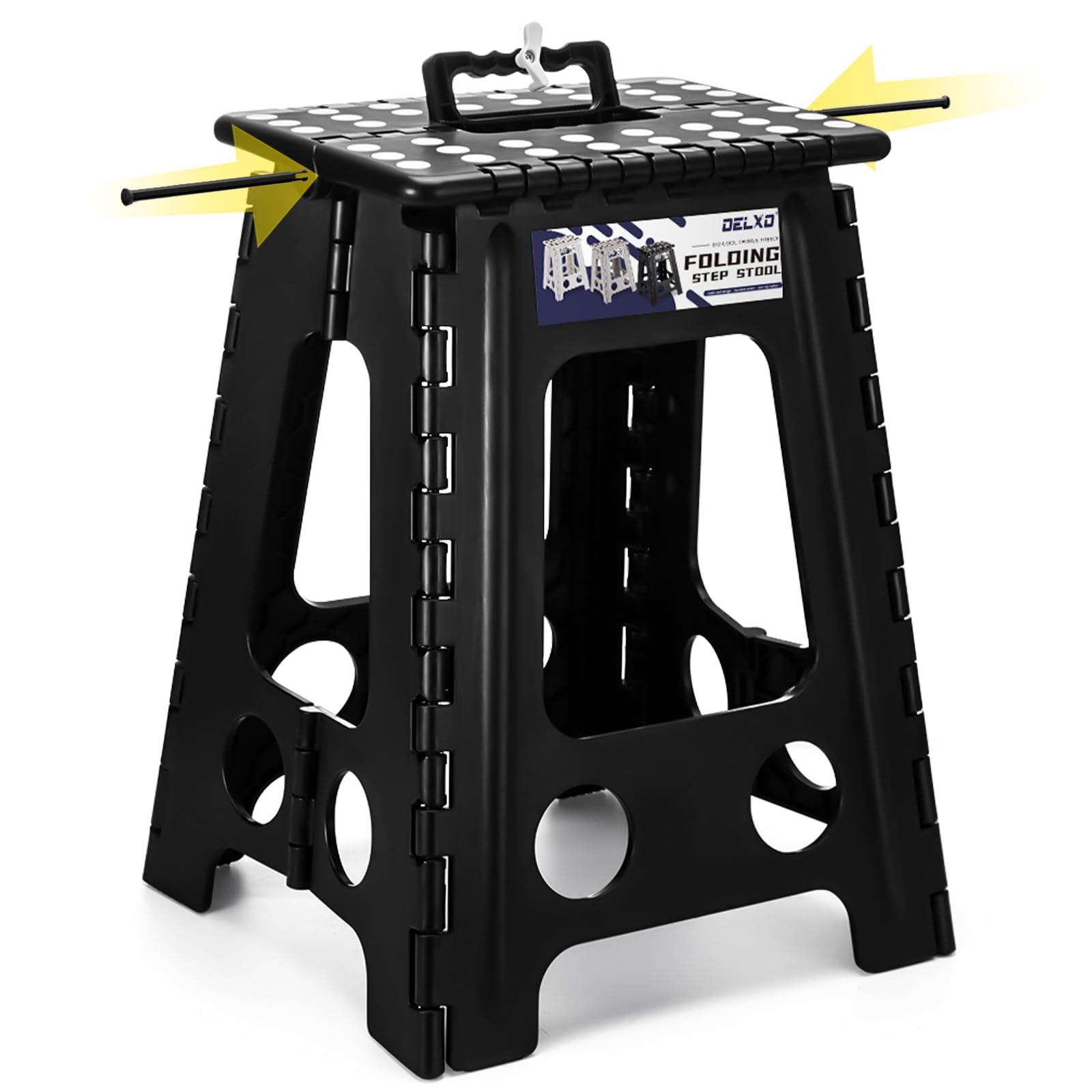 Photo 1 of Delxo 17.5 Inch Folding Step Stool,Foldable Stool for Adults with Safety Lock,Portable Collapsible Plastic Step Stool,Non Slip Folding Stools for Kitchen Bathroom Bedroom Up to 400LBS,(Black 1PC)