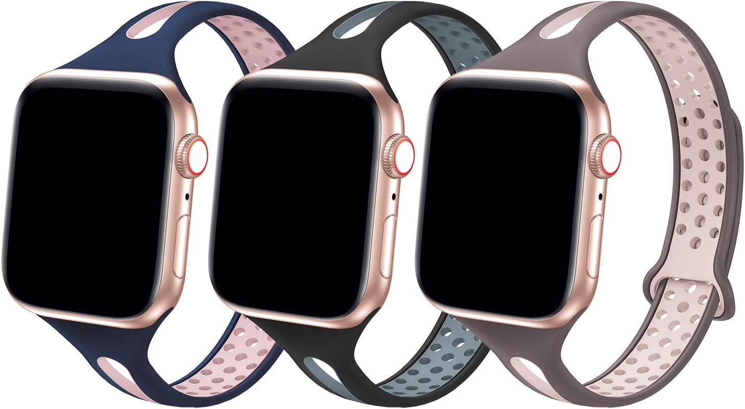 Bandiction Sport Watch Band Compatible with Apple Watch Series 5 38mm 40mm Band, Breathable Soft Sport Silicone Wristband Compatible for iWatch Series 5 4 3 2 1 (3 Pack-D)