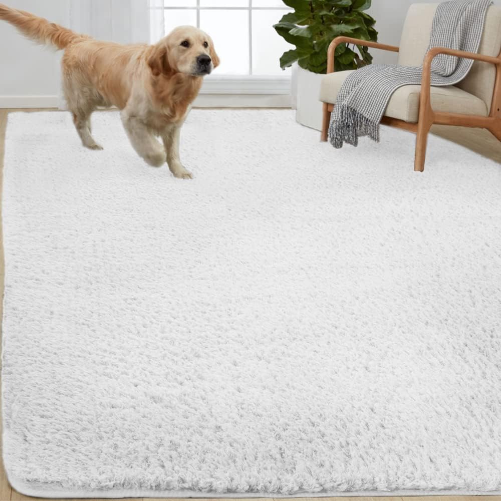 Kids' Room Décor - Gorilla Grip Soft Faux Fur Area Rug, Washable, Shed and Fade Resistant, Grip Dots Underside, Fluffy Shag Indoor Bedroom Rugs, Easy Clean, for Living Room Floor, Nursery Carpets, 6x9 FT, Pure White