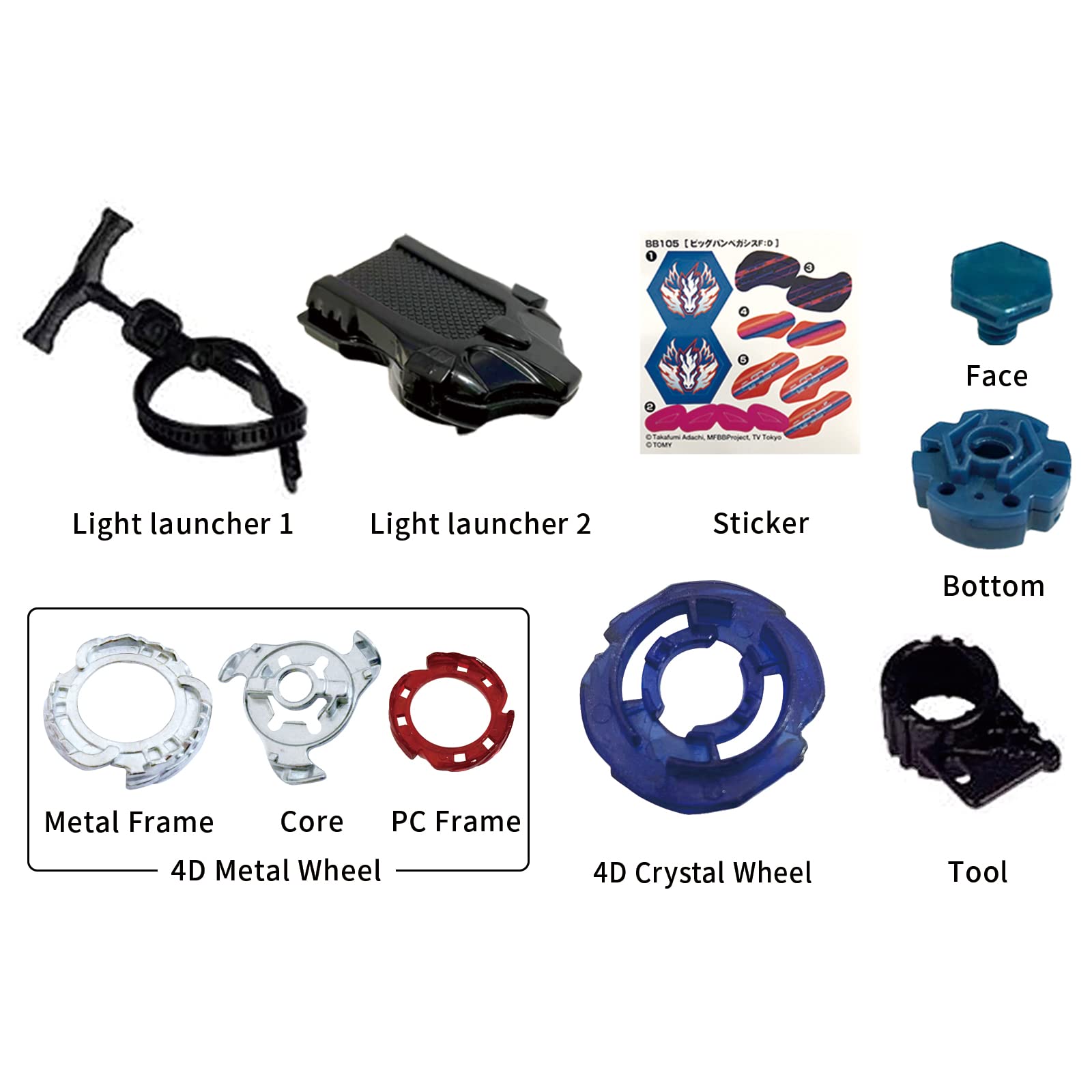 Authentic Imported from Japan Bey Battling Top Blade(BB-105 Big Bang Pegasis F:D) Metal Gyro Set with Launchers Has 4 Different Combinations of Attack Forms and 4D Bottom with Two-Stage Acceleration