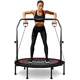 RAVS 40/48" Foldable Rebounder Trampoline for Adults, Handlebar, Indoor | Exercise Rebounder Trampoline for Adults, Rebounder Indoor, Adjustable Foam Handle, Low-Impact Workout, Load 330/450lbs