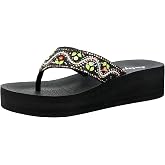 Lowkeyray Women's Glittering Rhinestone Embellished Wedge Platform Fancy Flip-Flop Sandals for Ultimate Comfort and Glamou,Sparkle & Style.
