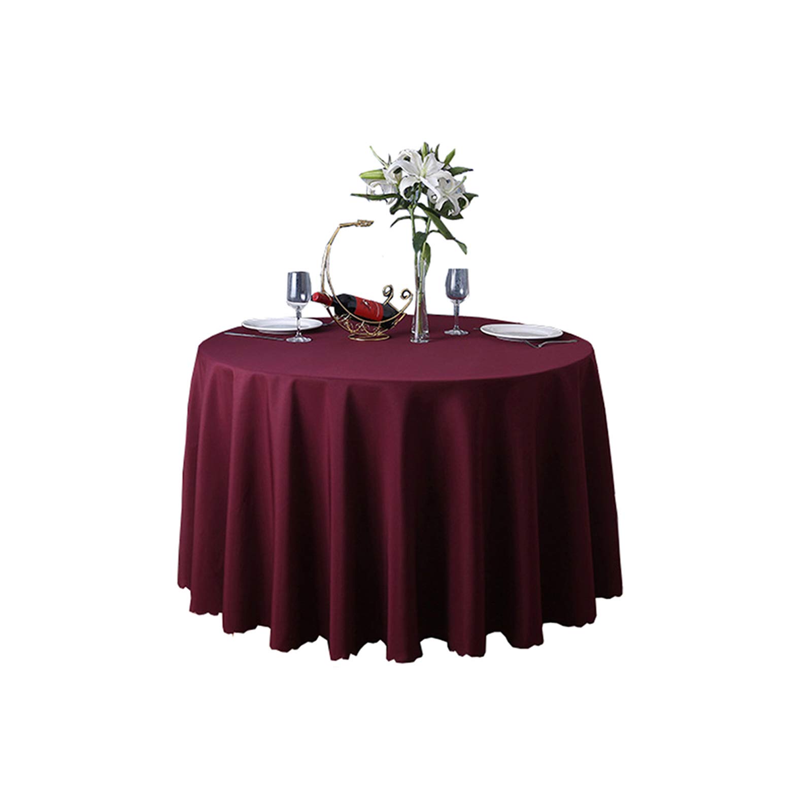 JK Home Tablecloth Round Table Cover Polyester Solid Wedding Banquet Tables Cloth Burgundy 70" / 180cm