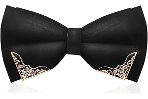 MENDENG Men's Metal Gold Bow Ties for Men Women PU Leather Satin Formal Bowtie