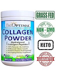 Colágeno en polvo BioOptimal, péptidos de colágeno, sin OGM, proteina de colágeno hidrolizada de primera calidad, colágeno bovino alimentado por pasto, se disuelve fácilmente, Blanco, 1