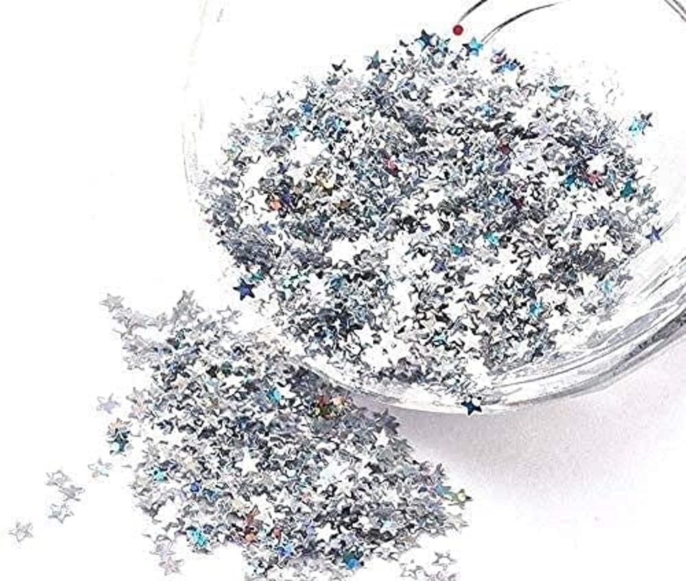 Angel Malone A 10g Pack of (2.5mm) Mini Star Sequins Confetti, Nail Art, Card Making, Scrapbooking, Table Confetti, Wedding Favours - UK Seller (Silver)