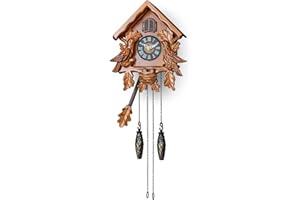 POBKING Cuckoo Clocks with Night Mode, Singing Bird and Carved Wood Decorations