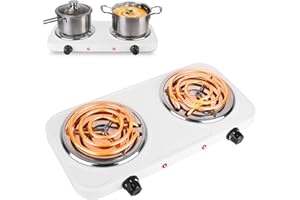 TeqHome Hot Plate, 2000W Portable Electric Double Coil Burner with Dual Control & 5 Level Temperature Control, Easy to Clean, Lightweight Stainless Steel Countertop Stove for Kitchen Dorm Camping,110V