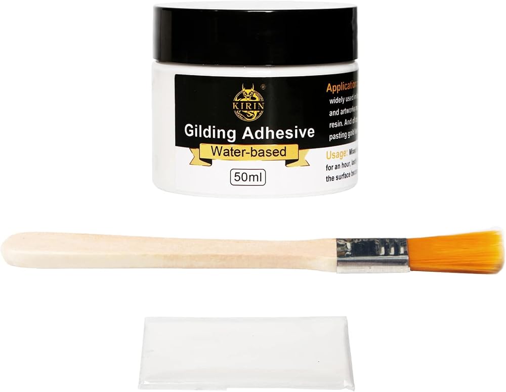 KIRIN Gilding Adhesive 50ml Water Based Metal Leaf Glue with Brush & Gloves