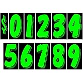 Auto Dealer Supplies 7 1/2 Vinyl Number Decals, Windshield Pricing Stickers, Chartreuse Car Lot Pricing Numbers, 11 Dozen