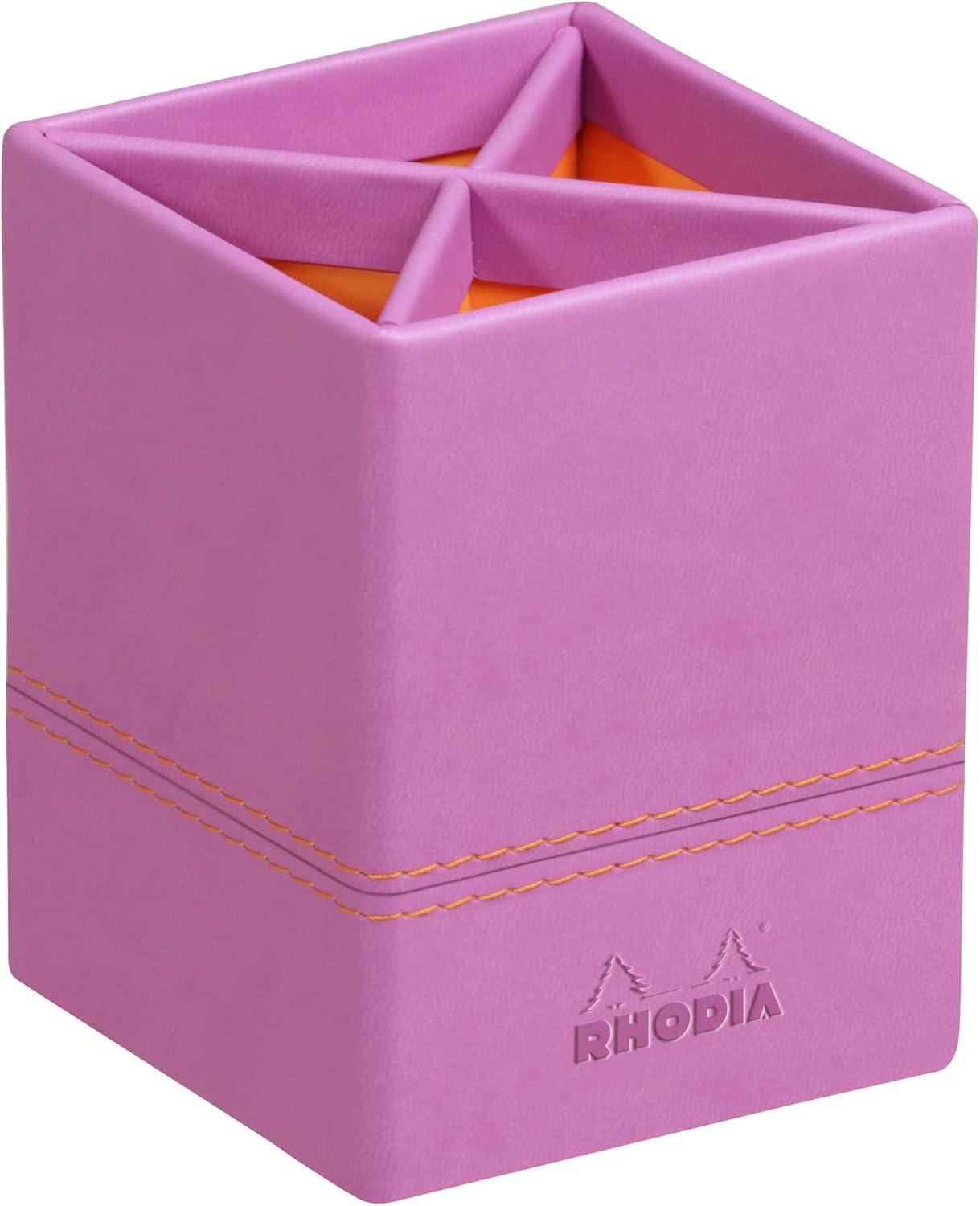RHODIA 318911C - Lilac Pencil Holder - 8x8x11 cm - Orange Saddle Stitching - Faux Leather Exterior - Rhodiarama Home Office Collection - Office Organization & Design Storage