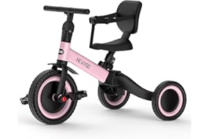 newyoo Toddler Bike, Toddler Tricycle for 1-3 Year Olds, 3 in 1 Balance Bike, Trike with Safety Belt & Backrest, Gift & Toys for Boys & Girls, TR001, Pink