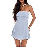 Floerns Women's Strapless Mini Tube Dress Sleeveless Flared Vacation Bandeau Dresses