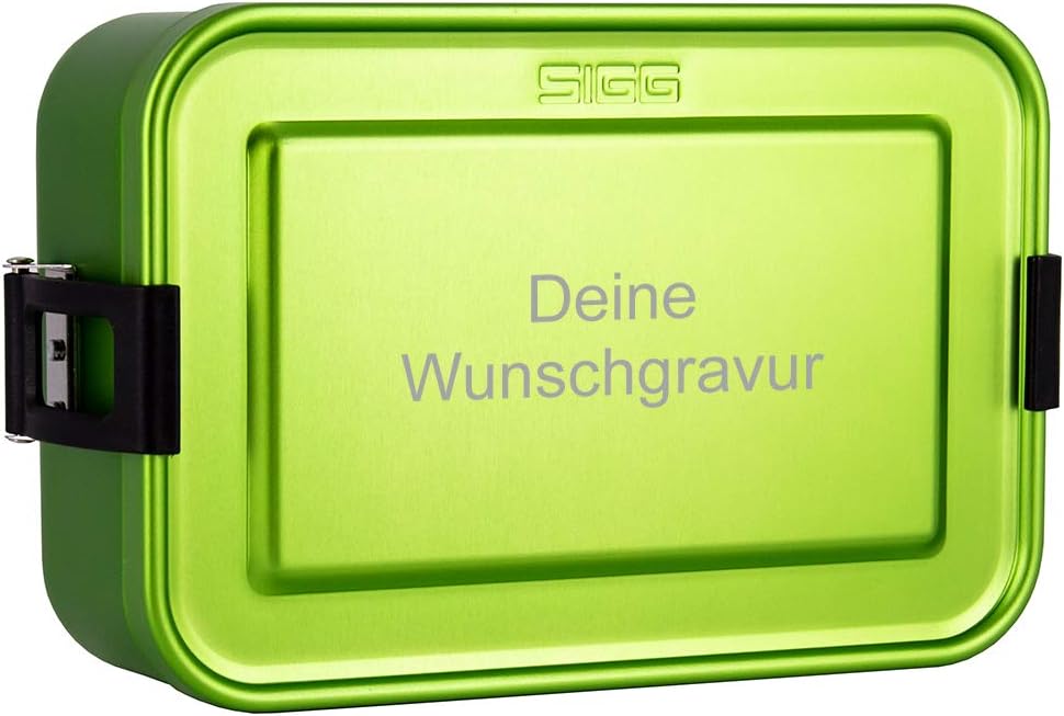 SIGG Lunchbox mit Gravur personalisiert in grün | leichte Brotdose aus Aluminium, BPA frei, auslaufsicher, mit herausnehmbarer Trennwand, perfekt geeignet für Schule, Kindergarten oder für die Arbeit