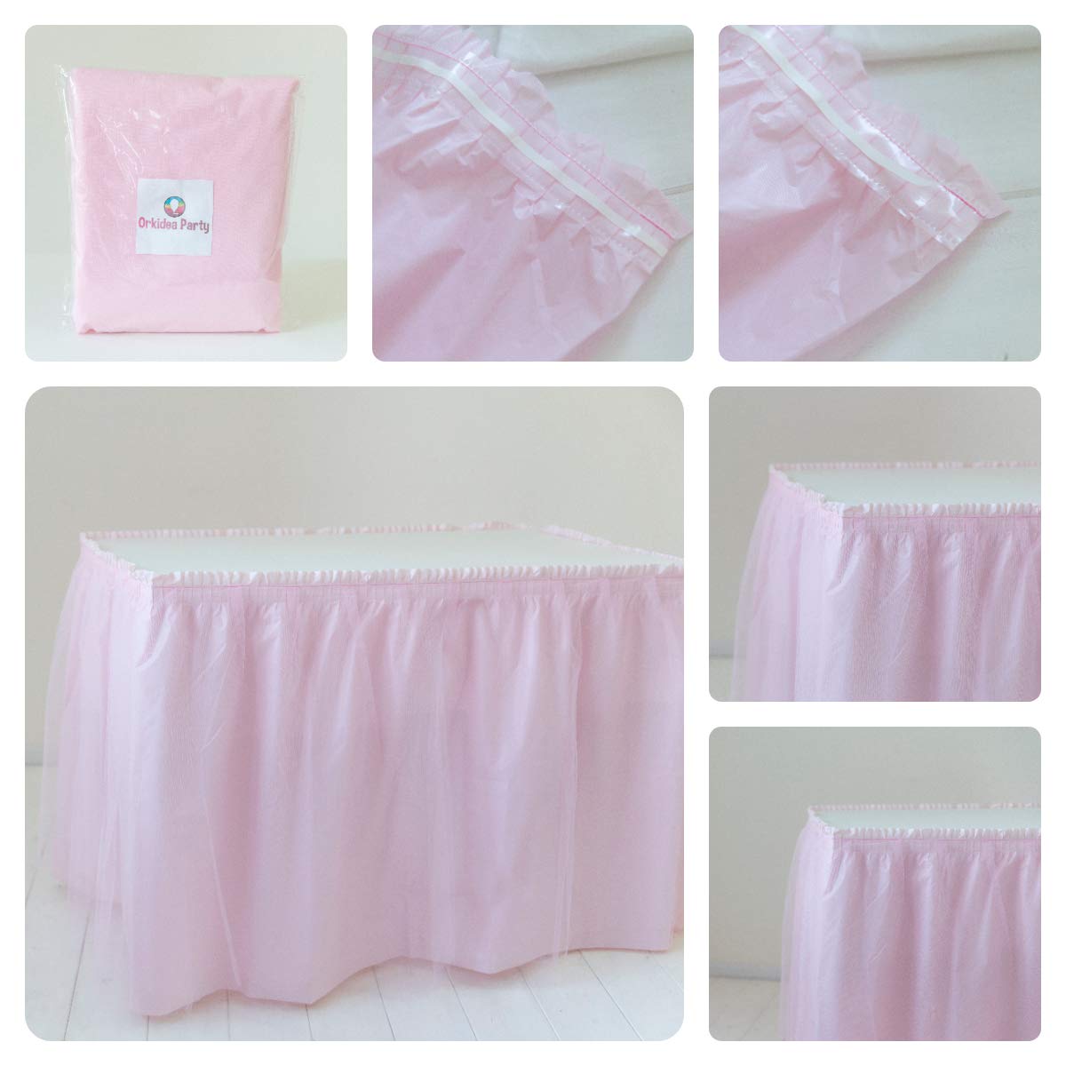 ORKIDEA Table Skirt with Tulle - Made in Italy - Size: 74 x 420 cm (Pink)