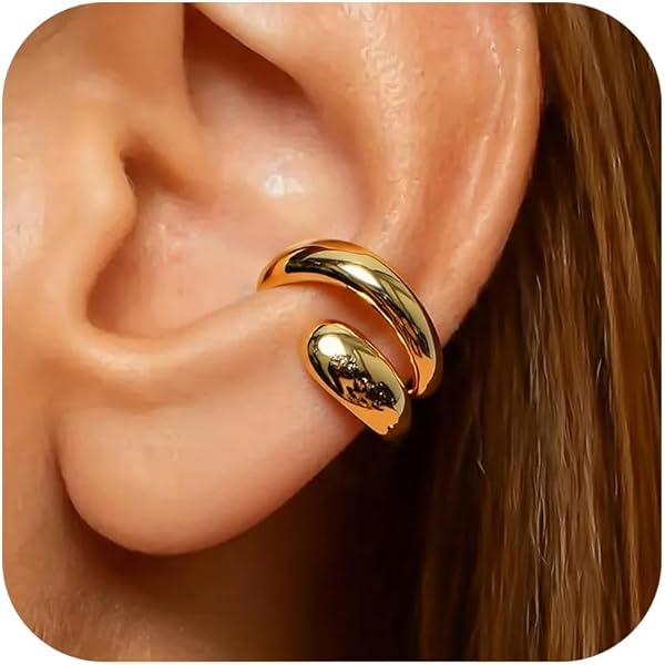 Gold Ear Cuff Earrings For Women Chunky Round Huggie Hoop Earrings Non-Piercing Cuff Earrings Minimalism Ear Clip Earrings For Women ( Gold