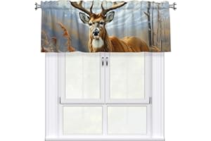 AQRJKHD Buck Deer Curtains Valances for Kitchen Windows 54x18 Inch Rod Pocket Window Valance Treatments Half Short Curtain fo